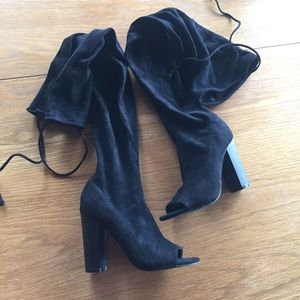 Black Peep Toe Thigh High Boots